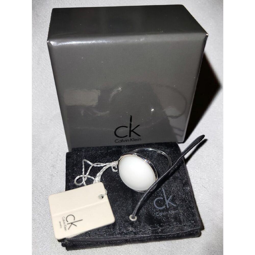 Calvin Klein Silver Ring with White Dome Stone NWT Sz 8